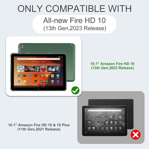 حافظة رفيعة لجهاز Amazon Kindle All-New Fire HD 10 Tablet (10.1"، الجيل الثالث عشر، 2023)، غطاء حامل ثلاثي الطي مزدوج الزاوية خفيف الوزن، هيكل صلب من البولي يوريثان الناعم مع خاصية التنبيه/النوم التلقائي، أسود in Kuwait