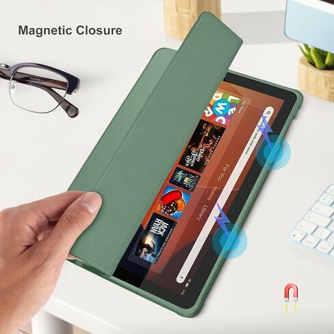 حافظة رفيعة لجهاز Amazon Kindle All-New Fire HD 10 Tablet (10.1"، الجيل الثالث عشر، 2023)، غطاء حامل ثلاثي الطي مزدوج الزاوية خفيف الوزن، هيكل صلب من البولي يوريثان الناعم مع خاصية التنبيه/النوم التلقائي، أسود in Kuwait