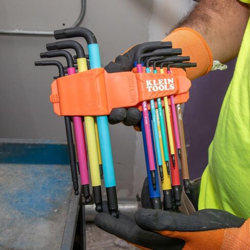 Klein Tools BLS9 9-Piece Extra-Long Hex Key Set, SAE Color-Coded L Style Ball-End Keys with Caddy, Heat-Treated, Sizes 7/64-Inch to 3/8-Inch in Saudi Arabia