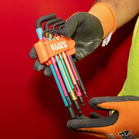 Klein Tools BLS9 9-Piece Extra-Long Hex Key Set, SAE Color-Coded L Style Ball-End Keys with Caddy, Heat-Treated, Sizes 7/64-Inch to 3/8-Inch in Saudi Arabia