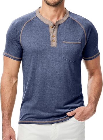 JMIERR Men's Henley Long/Short Sleeve T-Shirt Stretch Cotton Casual Pullover Tee Shirts with Pockets in Saudi Arabia