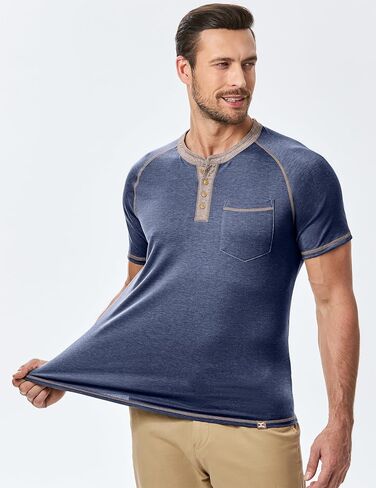 JMIERR Men's Henley Long/Short Sleeve T-Shirt Stretch Cotton Casual Pullover Tee Shirts with Pockets in Saudi Arabia