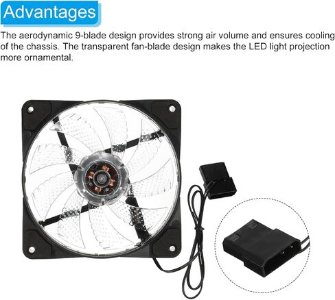 MECCANIXITY 3 قطع مروحة حالة الكمبيوتر 600-1200 دورة في الدقيقة 120 مم 4 دبوس أزرق LED مروحة تبريد صامتة 15 LED 12 فولت لمشعات الكمبيوتر المكتبي مع وسادات مطاطية 4 براغي in Saudi Arabia