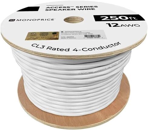 Monoprice Speaker Wire - CL3 in-Wall Rated, 4-Conductor, Color Coded, 14AWG, 250 Feet, White in Saudi Arabia