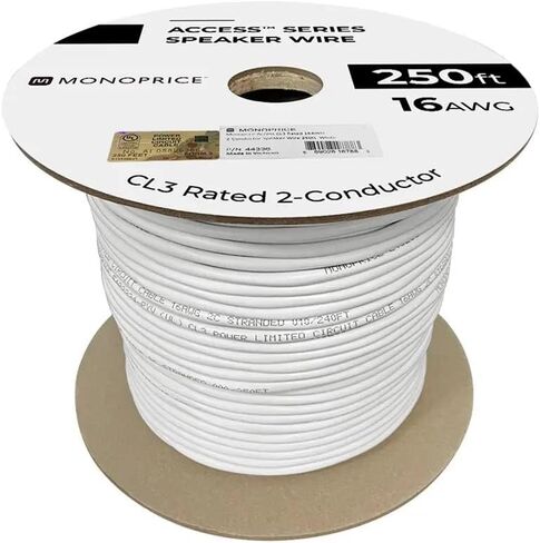 Monoprice Speaker Wire - CL3 in-Wall Rated, 4-Conductor, Color Coded, 14AWG, 250 Feet, White in Saudi Arabia