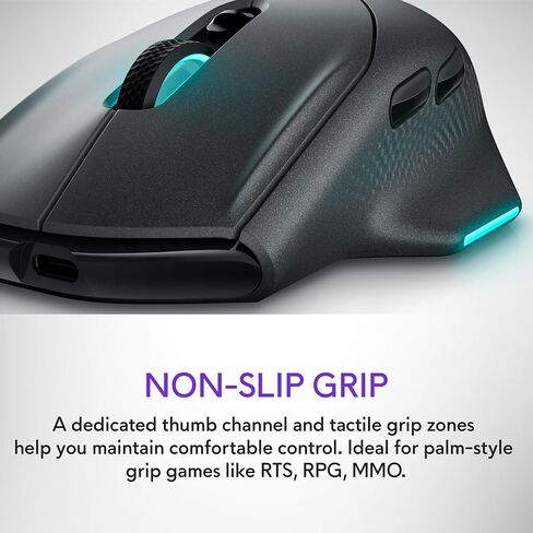 ماوس الألعاب اللاسلكي Alienware AW620M - لاسلكي/سلكي، 1 × USB - 4 دبابيس USB من النوع A، 26000 نقطة في البوصة، وزن 3.52 أونصة (99 جم)، 7 أزرار، قبضة غير قابلة للانزلاق، ما يصل إلى 140 ساعة من الألعاب - الجانب المظلم من القمر in Saudi Arabia