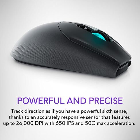 ماوس الألعاب اللاسلكي Alienware AW620M - لاسلكي/سلكي، 1 × USB - 4 دبابيس USB من النوع A، 26000 نقطة في البوصة، وزن 3.52 أونصة (99 جم)، 7 أزرار، قبضة غير قابلة للانزلاق، ما يصل إلى 140 ساعة من الألعاب - الجانب المظلم من القمر in Saudi Arabia