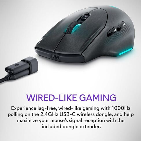 ماوس الألعاب اللاسلكي Alienware AW620M - لاسلكي/سلكي، 1 × USB - 4 دبابيس USB من النوع A، 26000 نقطة في البوصة، وزن 3.52 أونصة (99 جم)، 7 أزرار، قبضة غير قابلة للانزلاق، ما يصل إلى 140 ساعة من الألعاب - الجانب المظلم من القمر in Saudi Arabia