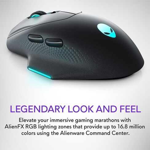 ماوس الألعاب اللاسلكي Alienware AW620M - لاسلكي/سلكي، 1 × USB - 4 دبابيس USB من النوع A، 26000 نقطة في البوصة، وزن 3.52 أونصة (99 جم)، 7 أزرار، قبضة غير قابلة للانزلاق، ما يصل إلى 140 ساعة من الألعاب - الجانب المظلم من القمر in Saudi Arabia