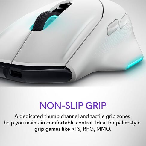 Alienware Wireless Gaming Mouse AW620M - Wireless/Wired, 1 x USB - 4 pin USB Type A, 26000 dpi, 3.52oz (99g) Weight, 7 Buttons, Non-Slip Grip, up to 140 Hours of Gaming - Dark Side of The Moon in Saudi Arabia