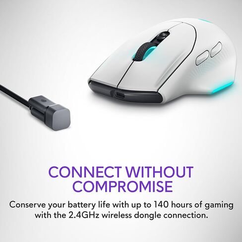 Alienware Wireless Gaming Mouse AW620M - Wireless/Wired, 1 x USB - 4 pin USB Type A, 26000 dpi, 3.52oz (99g) Weight, 7 Buttons, Non-Slip Grip, up to 140 Hours of Gaming - Dark Side of The Moon in Saudi Arabia