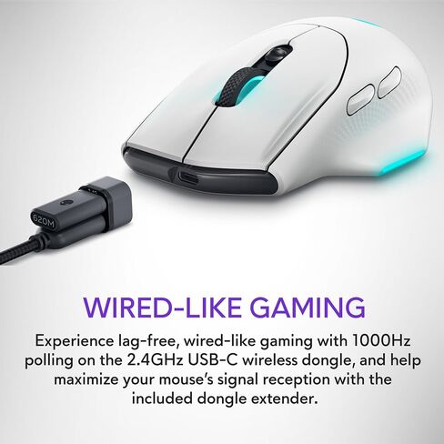 Alienware Wireless Gaming Mouse AW620M - Wireless/Wired, 1 x USB - 4 pin USB Type A, 26000 dpi, 3.52oz (99g) Weight, 7 Buttons, Non-Slip Grip, up to 140 Hours of Gaming - Dark Side of The Moon in Saudi Arabia