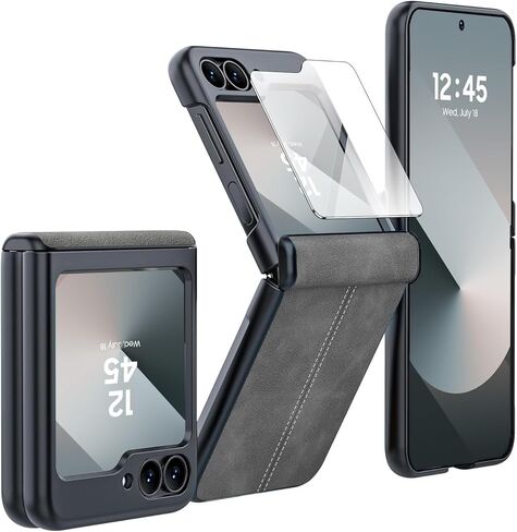 SOOPII لهاتف Samsung Galaxy Z Flip 6 مع واقي شاشة خارجي مدمج، حافظة هاتف من جلد البولي يوريثان Z Flip 6 مع حماية مفصلية، غطاء هاتف واقٍ نحيف وتغطية كاملة مقاوم للصدمات لهاتف Flip6، بني in Kuwait