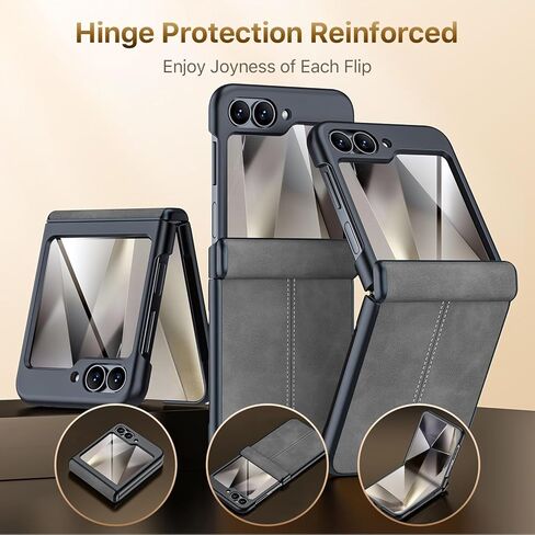 SOOPII لهاتف Samsung Galaxy Z Flip 6 مع واقي شاشة خارجي مدمج، حافظة هاتف من جلد البولي يوريثان Z Flip 6 مع حماية مفصلية، غطاء هاتف واقٍ نحيف وتغطية كاملة مقاوم للصدمات لهاتف Flip6، بني in Kuwait