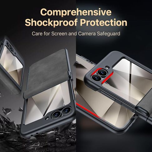 SOOPII لهاتف Samsung Galaxy Z Flip 6 مع واقي شاشة خارجي مدمج، حافظة هاتف من جلد البولي يوريثان Z Flip 6 مع حماية مفصلية، غطاء هاتف واقٍ نحيف وتغطية كاملة مقاوم للصدمات لهاتف Flip6، بني in Kuwait