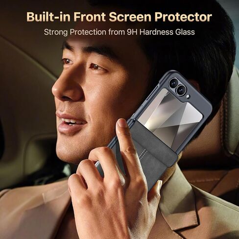 SOOPII لهاتف Samsung Galaxy Z Flip 6 مع واقي شاشة خارجي مدمج، حافظة هاتف من جلد البولي يوريثان Z Flip 6 مع حماية مفصلية، غطاء هاتف واقٍ نحيف وتغطية كاملة مقاوم للصدمات لهاتف Flip6، بني in Kuwait