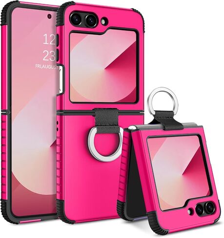 GUAGUA متوافق مع جراب Samsung Galaxy Z Flip 5 5G 6.7 بوصة هجين 2 في 1 من البولي كربونات الصلب الناعم من مادة TPU شديدة التحمل ومضادة للصدمات غطاء هاتف واقٍ لكامل الجسم لهاتف Samsung Z Flip5، وردي/نعناعي in Saudi Arabia