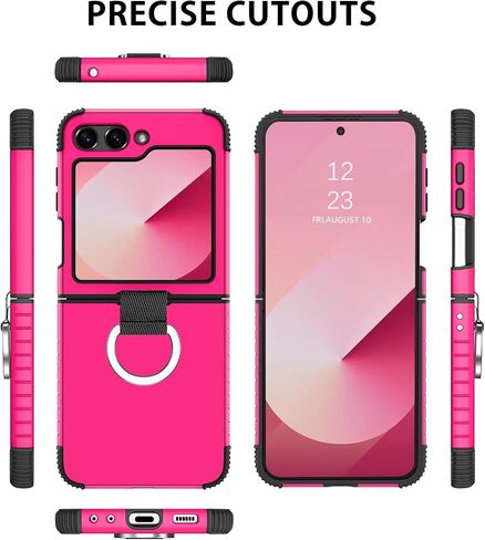 GUAGUA متوافق مع جراب Samsung Galaxy Z Flip 5 5G 6.7 بوصة هجين 2 في 1 من البولي كربونات الصلب الناعم من مادة TPU شديدة التحمل ومضادة للصدمات غطاء هاتف واقٍ لكامل الجسم لهاتف Samsung Z Flip5، وردي/نعناعي in Saudi Arabia