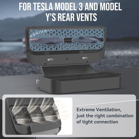 شاحن هاتف سيارة بسلك قابل للسحب لطراز Tesla 3 Model Y 2021 2022 2023 2024، قاعدة توسيع منفذ الهواء الخلفي مع كابلات شحن سريعة للوضع الخلفي لطراز Tesla 3 Model Y (أسود) in Saudi Arabia