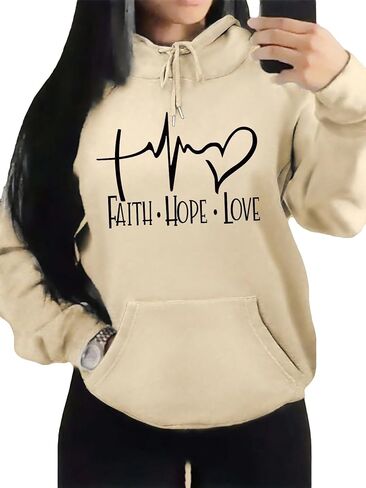 Women's Graphic Sweatshirts Long Sleeve Drawstring Hoodies Drop Shoulder Hooded Pullover Sweatshirt in Kuwait