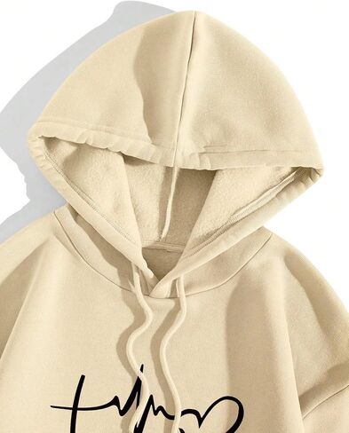 Women's Graphic Sweatshirts Long Sleeve Drawstring Hoodies Drop Shoulder Hooded Pullover Sweatshirt in Kuwait