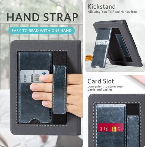 CoBak Case with Stand for Kindle Paperwhite - Durable PU Leather Cover with Auto Sleep Wake, Card Slot, Hand Strap Feature - Fits Kindle Paperwhite 11th Generation 6.8" Signature Edition 2021 Released in Saudi Arabia