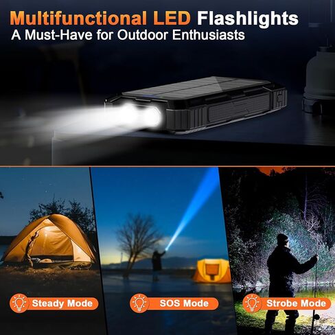 بنك الطاقة لشاحن الطاقة الشمسية من WONGKUO - شاحن هاتف شمسي بقدرة 49800 مللي أمبير في الساعة مع مدخل/مخرج USB-C، شحن سريع QC 3.0 مع مصباح يدوي LED، بنك طاقة محمول مدمج بـ 4 كابلات، IP65 مقاوم للماء مناسب للأماكن الخارجية in Kuwait