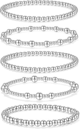 Badu Gold Bracelets for Women no tarnish Gold plated Stackable Beaded Ball Bracelet Stretch Elastic Hypoallergenic Trendy Gold Jewelry for Women（18.0cm） in Kuwait