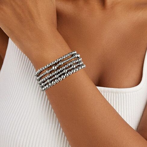 Badu Gold Bracelets for Women no tarnish Gold plated Stackable Beaded Ball Bracelet Stretch Elastic Hypoallergenic Trendy Gold Jewelry for Women（18.0cm） in Kuwait