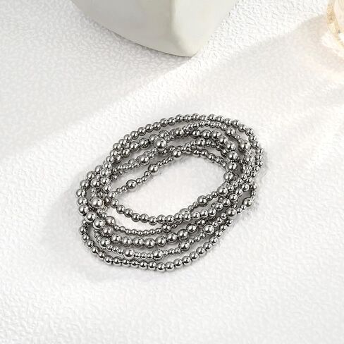 Badu Gold Bracelets for Women no tarnish Gold plated Stackable Beaded Ball Bracelet Stretch Elastic Hypoallergenic Trendy Gold Jewelry for Women（18.0cm） in Kuwait