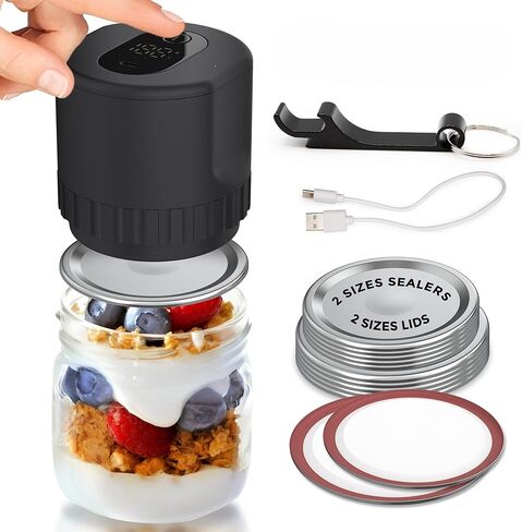 Electric Mason Jar Vacuum Sealer Kit Bundle with 10 Mason Jar Lids - Compact Handheld Jar Vacuum Sealer for Mason Jars - Dry Canning Food Storage - Portable Mason Jar Sealer Machine in Saudi Arabia