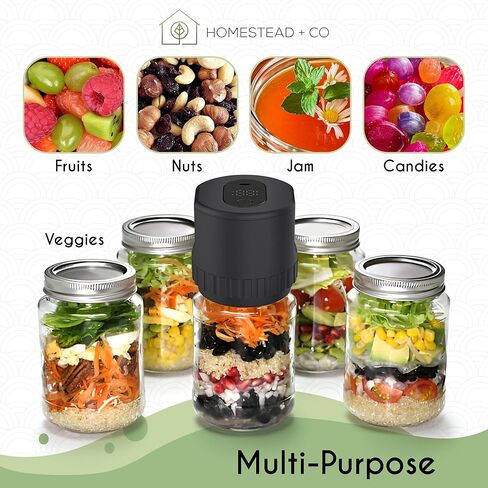 Electric Mason Jar Vacuum Sealer Kit Bundle with 10 Mason Jar Lids - Compact Handheld Jar Vacuum Sealer for Mason Jars - Dry Canning Food Storage - Portable Mason Jar Sealer Machine in Saudi Arabia