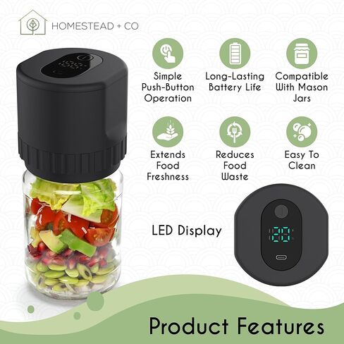 Electric Mason Jar Vacuum Sealer Kit Bundle with 10 Mason Jar Lids - Compact Handheld Jar Vacuum Sealer for Mason Jars - Dry Canning Food Storage - Portable Mason Jar Sealer Machine in Saudi Arabia