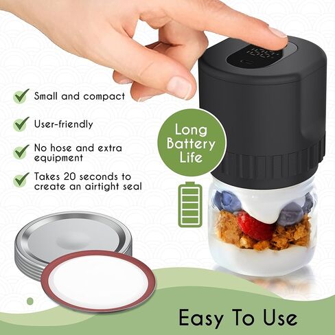 Electric Mason Jar Vacuum Sealer Kit Bundle with 10 Mason Jar Lids - Compact Handheld Jar Vacuum Sealer for Mason Jars - Dry Canning Food Storage - Portable Mason Jar Sealer Machine in Saudi Arabia