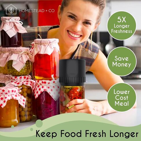 Electric Mason Jar Vacuum Sealer Kit Bundle with 10 Mason Jar Lids - Compact Handheld Jar Vacuum Sealer for Mason Jars - Dry Canning Food Storage - Portable Mason Jar Sealer Machine in Saudi Arabia