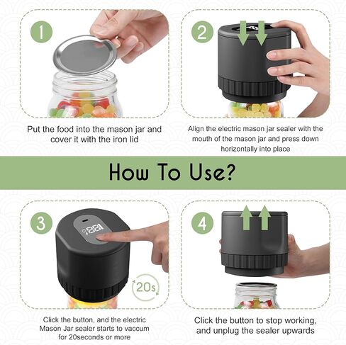 Electric Mason Jar Vacuum Sealer Kit Bundle with 10 Mason Jar Lids - Compact Handheld Jar Vacuum Sealer for Mason Jars - Dry Canning Food Storage - Portable Mason Jar Sealer Machine in Saudi Arabia