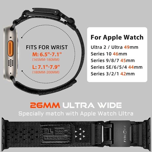 Compatible with Apple Watch Bands for Men - Rugged Nylon Bands Fit for Apple Watch Ultra 2/Ultra Band 49mm - FIDLOCK Magnetic Clasp Strap for iWatch Series 10 46mm 9/8/7 45mm SE/6/5/4 44mm in Kuwait