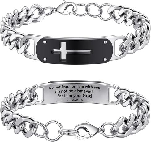 Cross Bracelet for Men Boys, Stainless Steel Cuban Cross Chain Link Bracelet, Bible Verse Christian Jewelry Gifts, Adjustable 7.5-8.5 Inches in Saudi Arabia