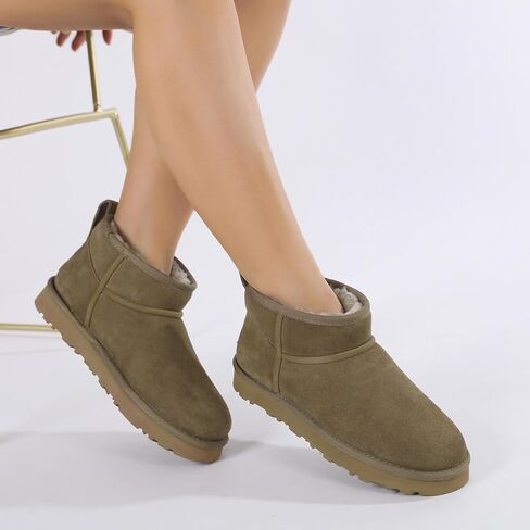 Mel&Syd 100% Sheepskin Mini Boots with Arch Support Options: Warm to -22°F | 18mm Breathable Merino Wool Warmth - 5mm+5mm Dual Cushioning - Waterproof-Treated Suede for Commuting & Daily Winter Wear in Saudi Arabia