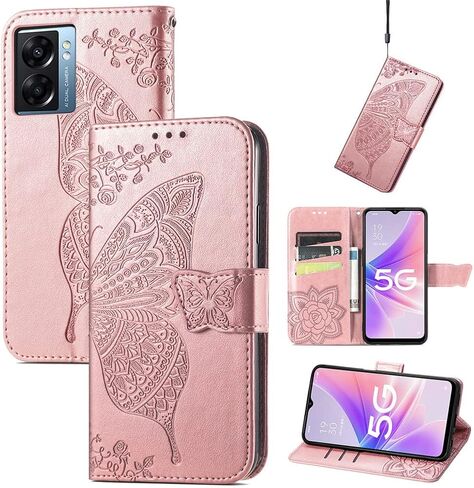 Compatible with Oneplus Nord N300 5G Wallet Case for Women, Leather Flip Folio with Kickstand Magnetic and Card Holder Protective Case for Oneplus Nord N300 5G Butterfly Pink SD in Saudi Arabia