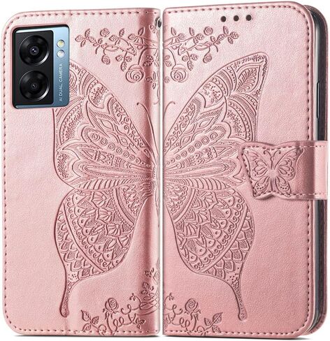 Compatible with Oneplus Nord N300 5G Wallet Case for Women, Leather Flip Folio with Kickstand Magnetic and Card Holder Protective Case for Oneplus Nord N300 5G Butterfly Pink SD in Saudi Arabia