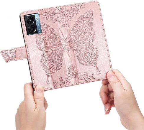 Compatible with Oneplus Nord N300 5G Wallet Case for Women, Leather Flip Folio with Kickstand Magnetic and Card Holder Protective Case for Oneplus Nord N300 5G Butterfly Pink SD in Saudi Arabia