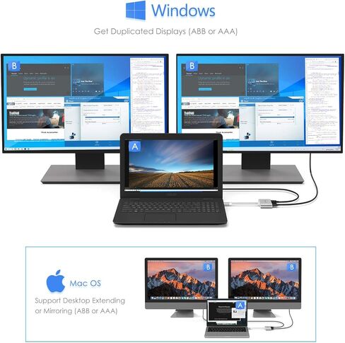 محول LENTION USB C إلى HDMI وVGA، ومحول HDMI إلى USB C، لشاشة مزدوجة متوافقة مع 2021-2016 MacBook Pro 13/15/16، Mac Air/iPad Pro الجديد، Surface، Lenovo، المزيد، برنامج تشغيل ثابت معتمد (C51s، فضي ) in Kuwait