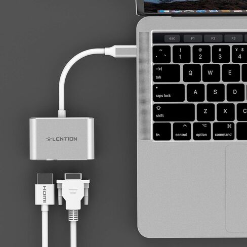 محول LENTION USB C إلى HDMI وVGA، ومحول HDMI إلى USB C، لشاشة مزدوجة متوافقة مع 2021-2016 MacBook Pro 13/15/16، Mac Air/iPad Pro الجديد، Surface، Lenovo، المزيد، برنامج تشغيل ثابت معتمد (C51s، فضي ) in Kuwait