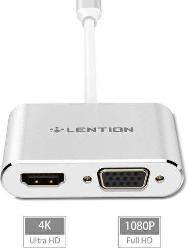 محول LENTION USB C إلى HDMI وVGA، ومحول HDMI إلى USB C، لشاشة مزدوجة متوافقة مع 2021-2016 MacBook Pro 13/15/16، Mac Air/iPad Pro الجديد، Surface، Lenovo، المزيد، برنامج تشغيل ثابت معتمد (C51s، فضي ) in Kuwait