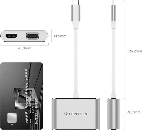 محول LENTION USB C إلى HDMI وVGA، ومحول HDMI إلى USB C، لشاشة مزدوجة متوافقة مع 2021-2016 MacBook Pro 13/15/16، Mac Air/iPad Pro الجديد، Surface، Lenovo، المزيد، برنامج تشغيل ثابت معتمد (C51s، فضي ) in Kuwait
