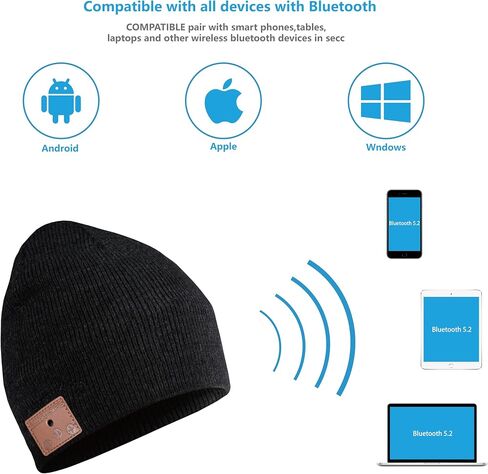 Bluetooth Beanie, Bluetooth V5.2 Wireless Knitted Winter hat, 24 Hour Play time in Saudi Arabia