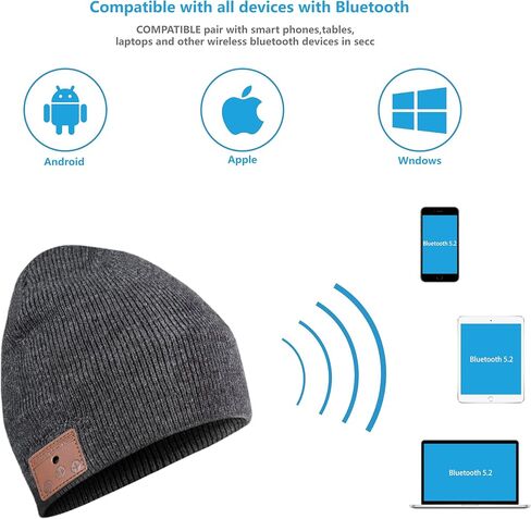 Bluetooth Beanie, Bluetooth V5.2 Wireless Knitted Winter hat, 24 Hour Play time in Saudi Arabia