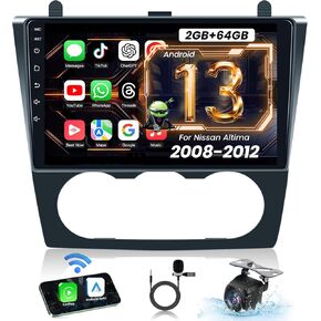 Car Stereo Radio for Nissan Altima 2008-2012 : 5GWiFi 4 Core 2G+64G Wireless CarPlay Android 12-1080P Backup Camera 1280 * 800 HD 9" Touchscreen Bluetooth 16EQ - GPS SWC FM DSP Mirror Link A/C