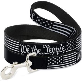 Dog Leash Americana Flag We The People Black White 6 Feet Long 1.0 Inch Wide